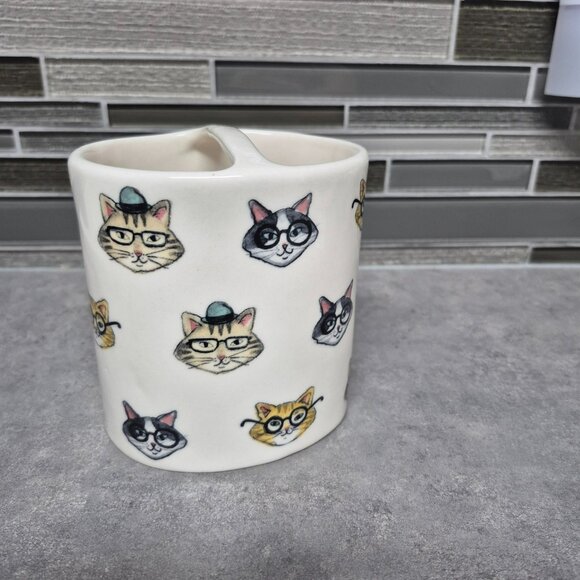 Rae Dunn Cats Wearing Glasses Utensil Holder - Picture 3 of 6